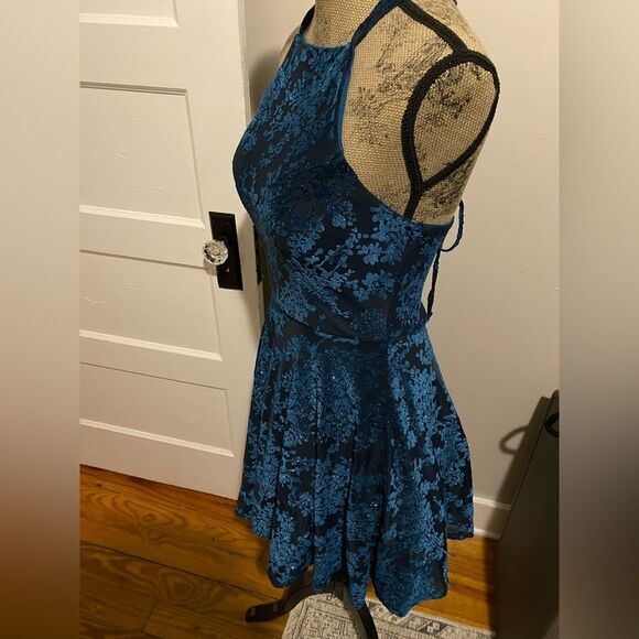 Jodi Kristopher Sparkly Navy Blue Fit and Flare Tulle Dress - Picture 2 of 12